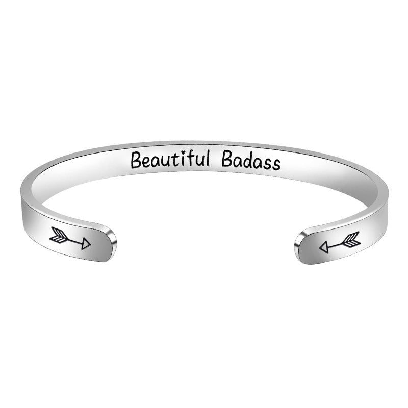 Engraved Stainless Steel C-Shaped Bracelet