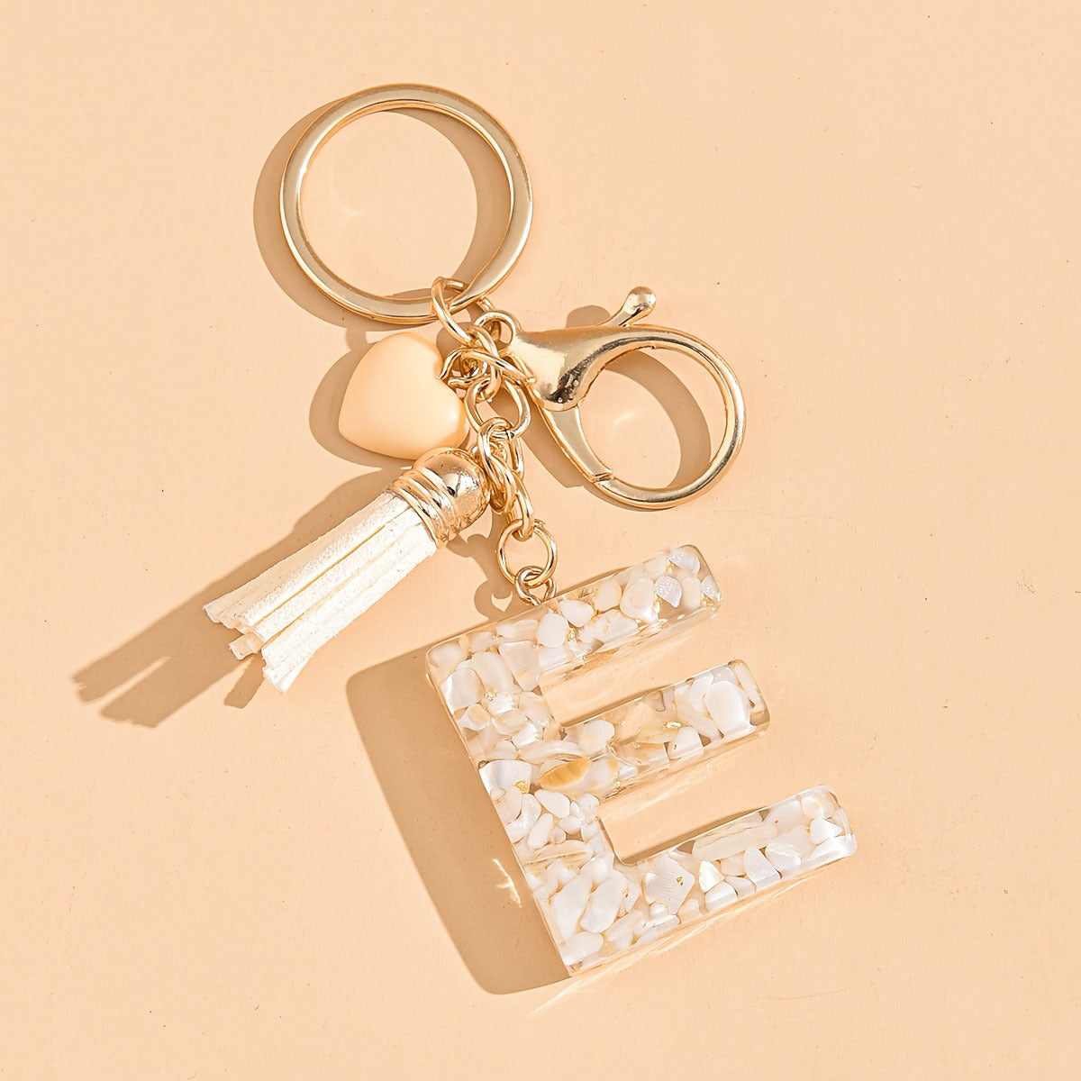 Epoxy Letter Keychain with Tassel and Heart Charm