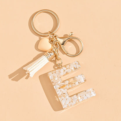 Epoxy Letter Keychain with Tassel and Heart Charm