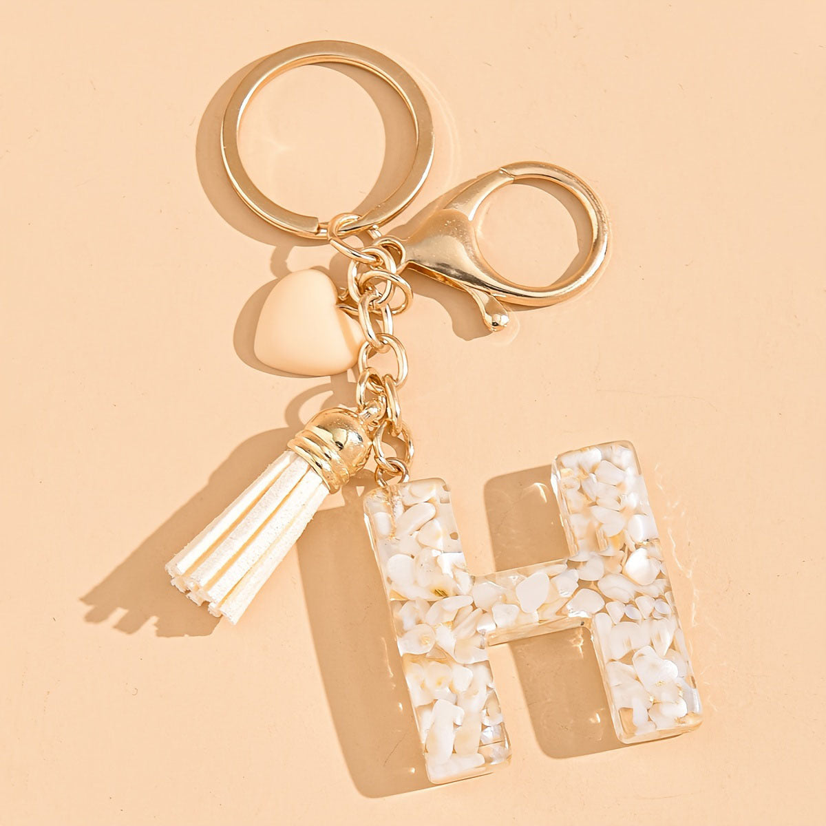 Epoxy Letter Keychain with Tassel and Heart Charm