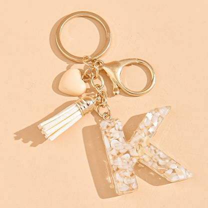 Epoxy Letter Keychain with Tassel and Heart Charm