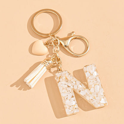 Epoxy Letter Keychain with Tassel and Heart Charm