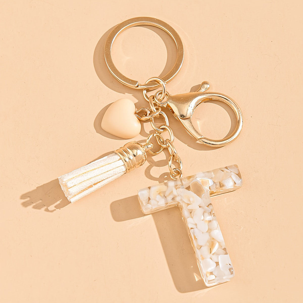 Epoxy Letter Keychain with Tassel and Heart Charm