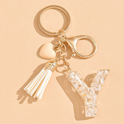 Epoxy Letter Keychain with Tassel and Heart Charm