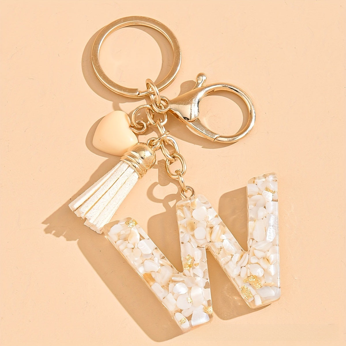 Epoxy Letter Keychain with Tassel and Heart Charm