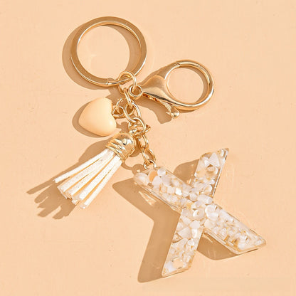 Epoxy Letter Keychain with Tassel and Heart Charm
