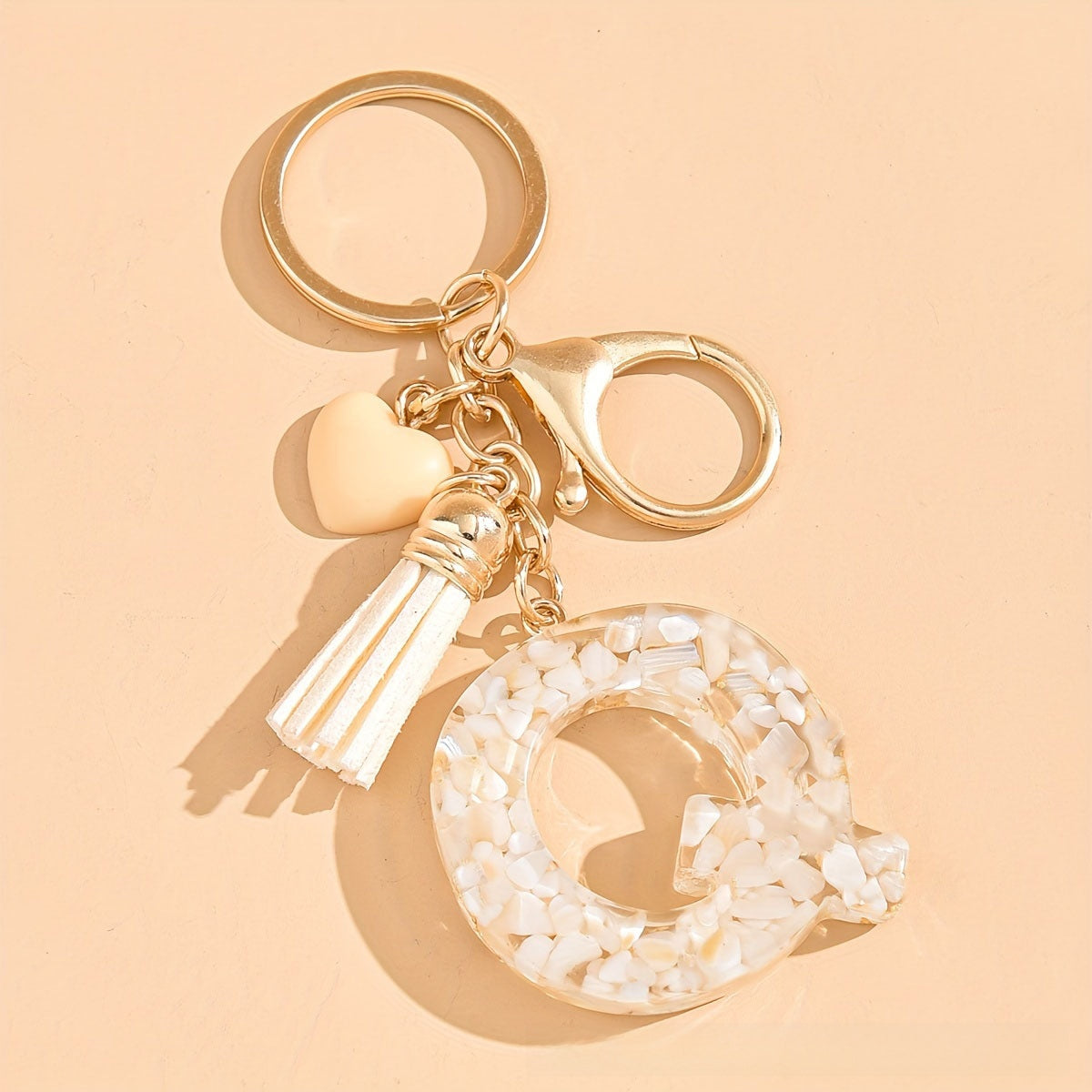 Epoxy Letter Keychain with Tassel and Heart Charm