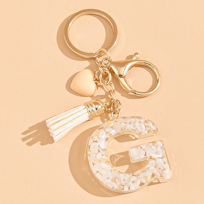 Epoxy Letter Keychain with Tassel and Heart Charm