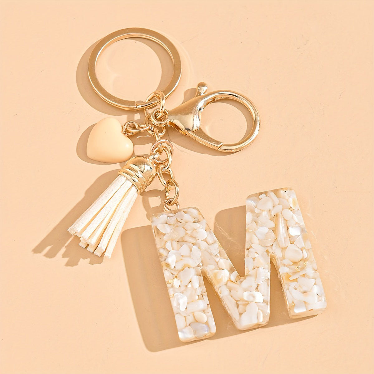 Epoxy Letter Keychain with Tassel and Heart Charm