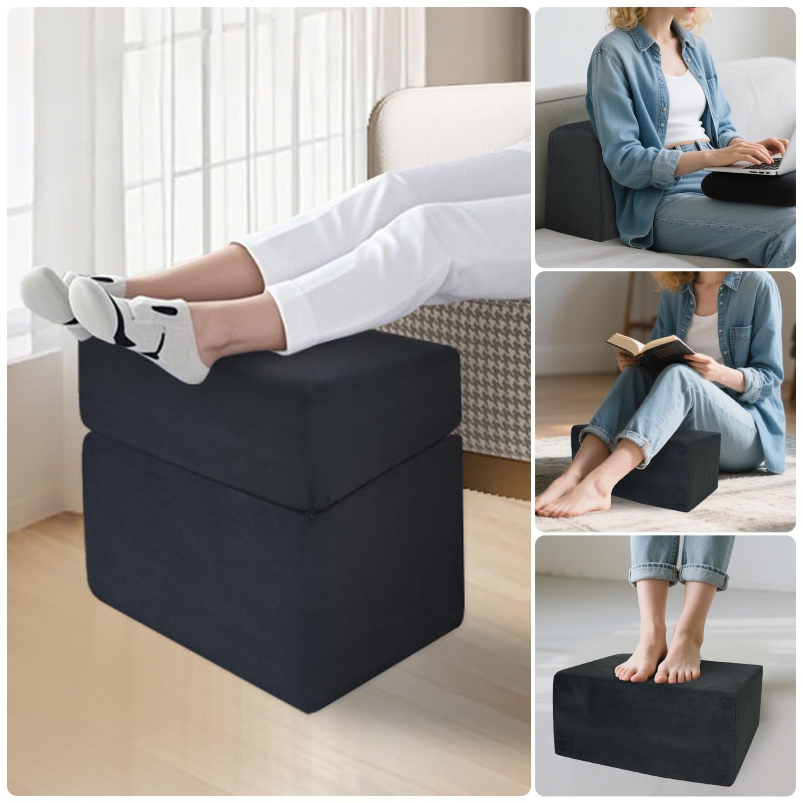 Ergonomic Adjustable Desk Footrest with Washable Cover