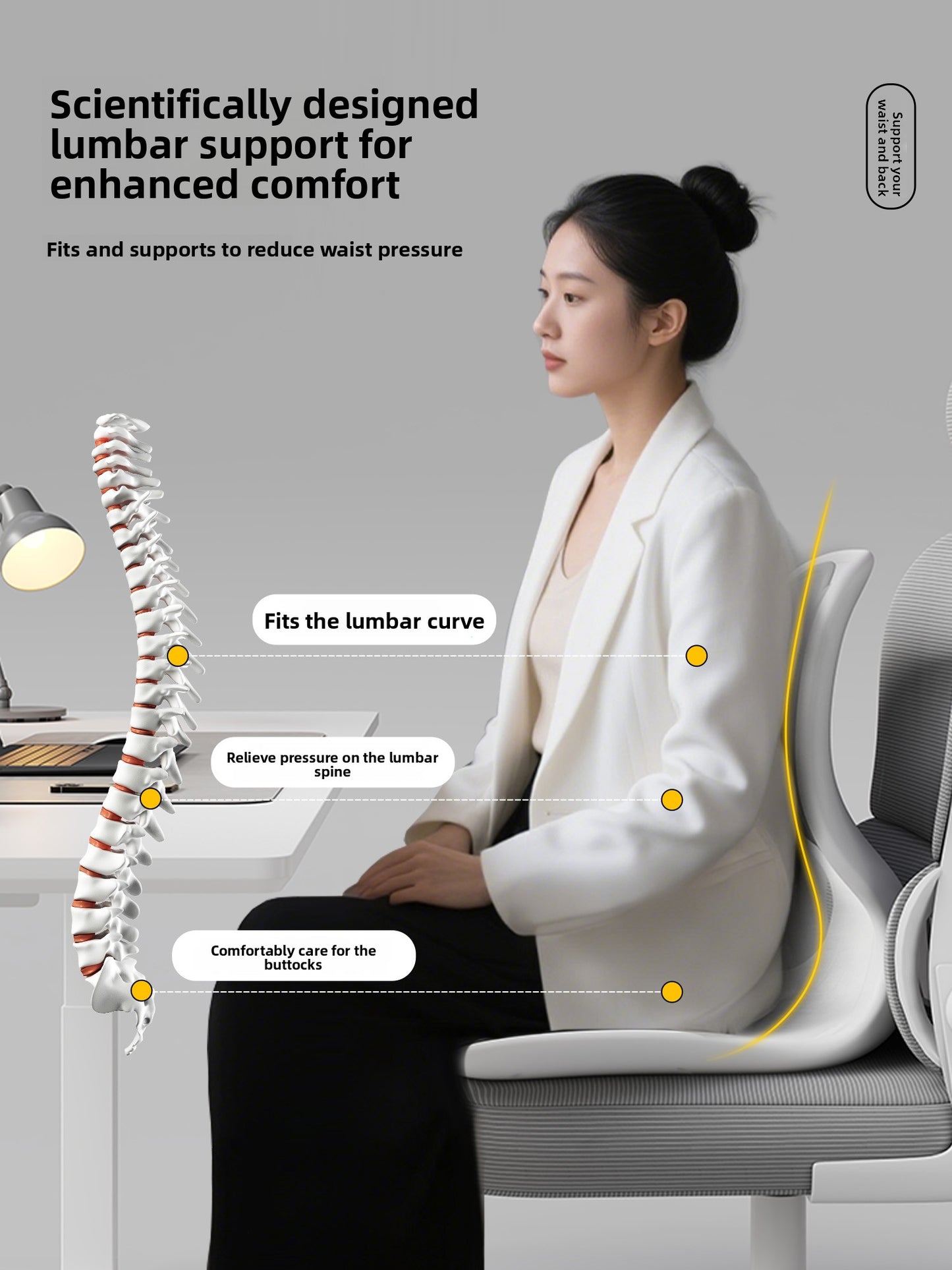 Ergonomic Lumbar Support Backrest Cushion