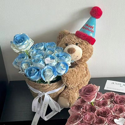 Eternal Flower Plush Bear Holding Bouquet BirthdayTeddy Bear