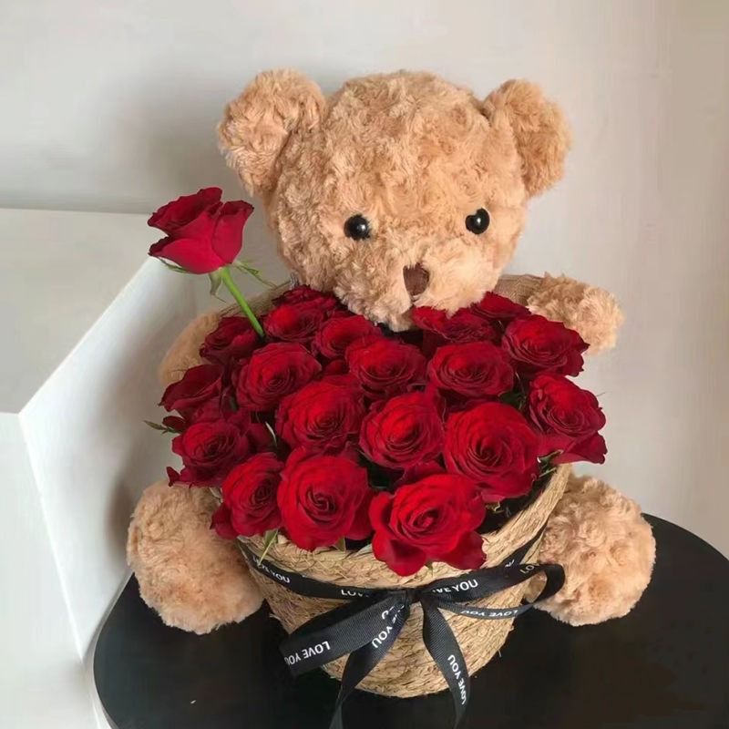 Eternal Flower Plush Bear Holding Bouquet BirthdayTeddy Bear