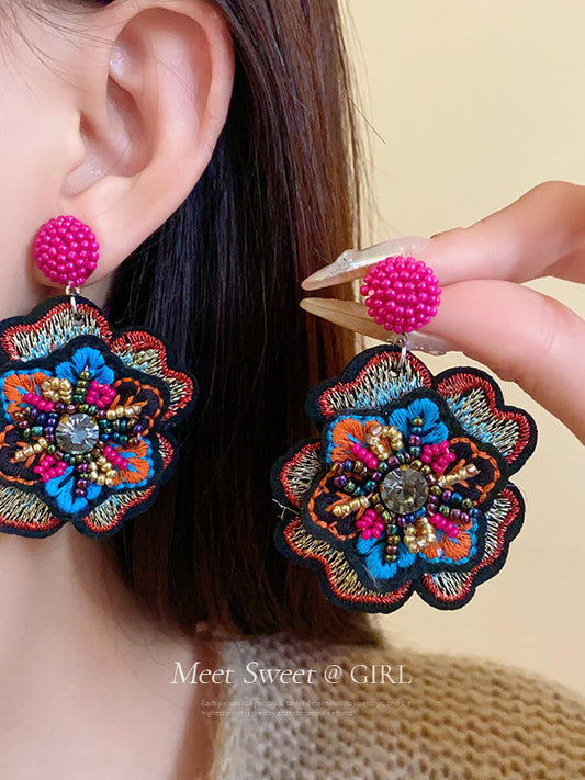 Ethnic Embroidered Beaded Earrings