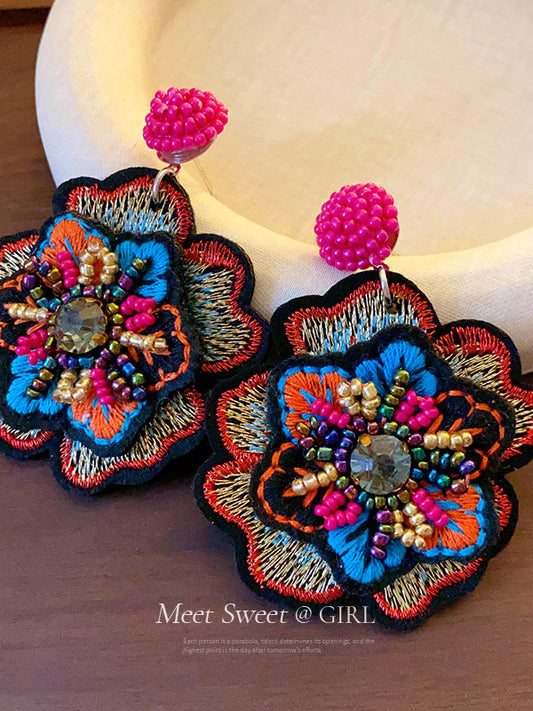 Ethnic Embroidered Beaded Earrings