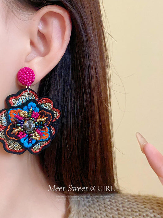 Ethnic Embroidered Beaded Earrings