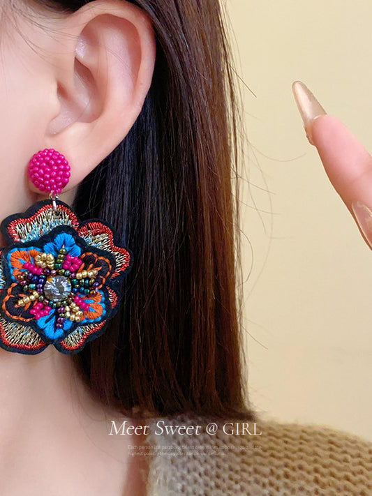 Ethnic Embroidered Beaded Earrings