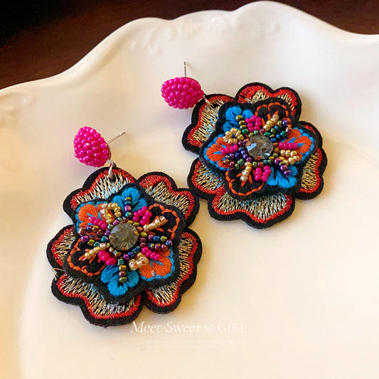 Ethnic Embroidered Beaded Earrings