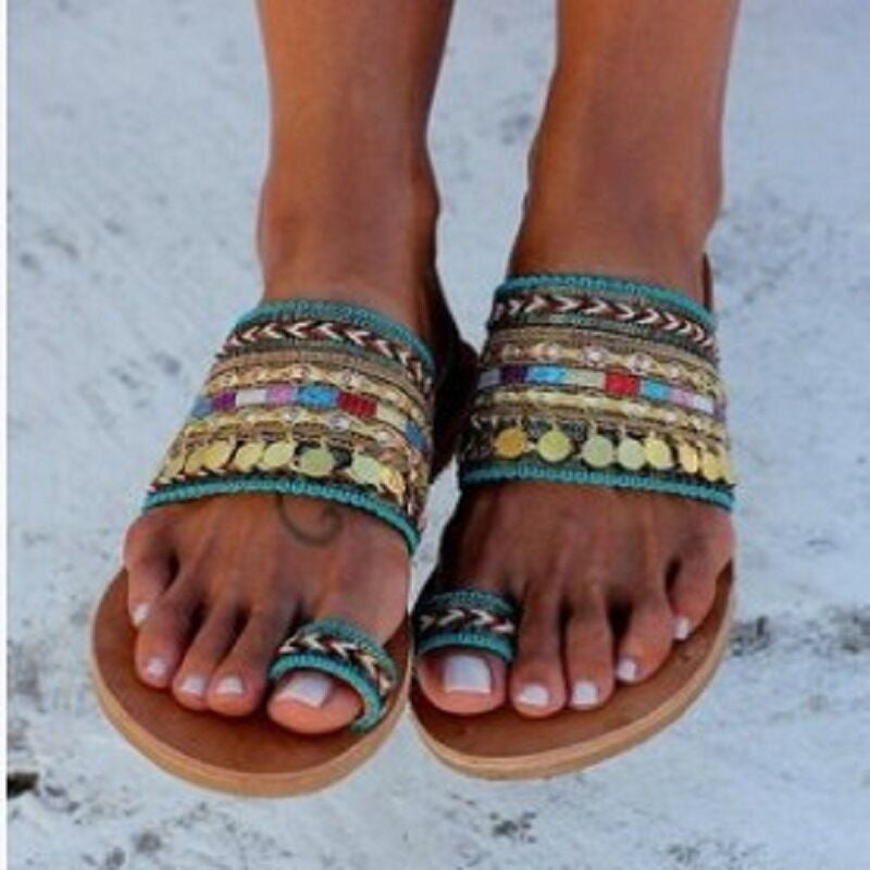 Ethnic Handmade Beaded Flat Roman Sandals
