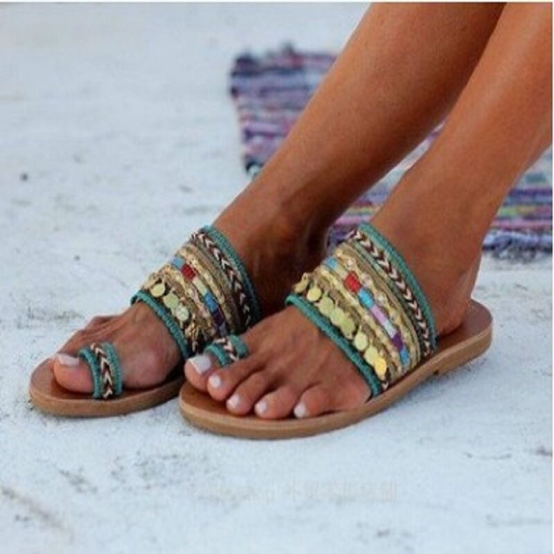 Ethnic Handmade Beaded Flat Roman Sandals