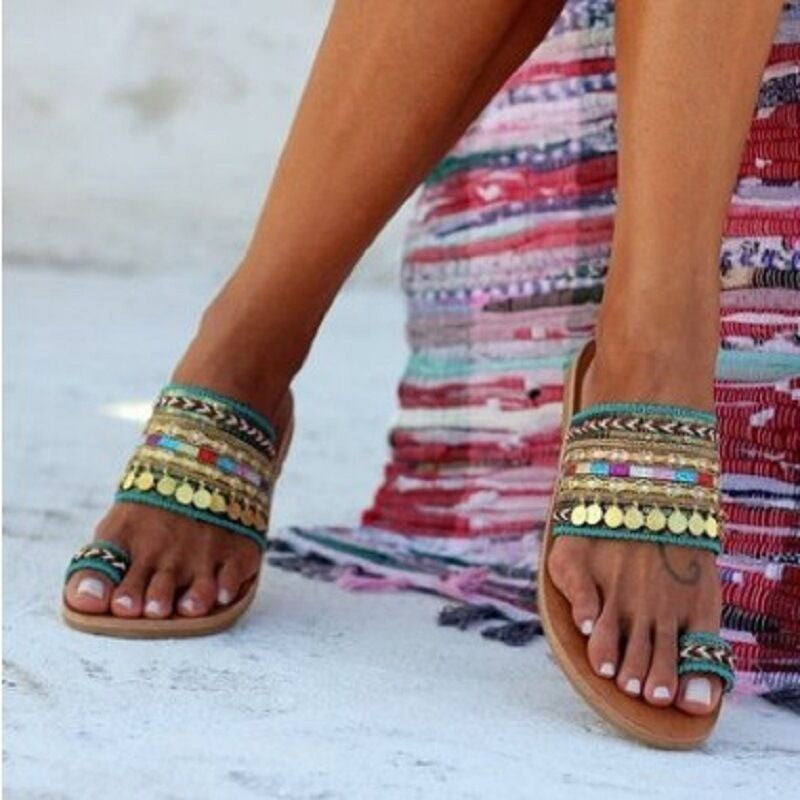 Ethnic Handmade Beaded Flat Roman Sandals