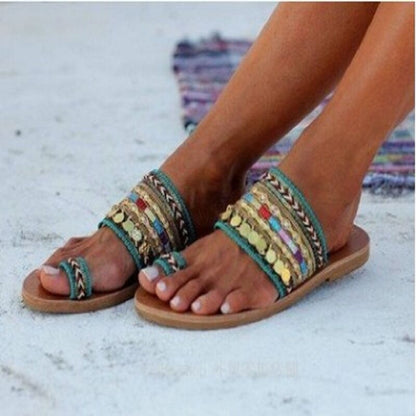 Ethnic Handmade Beaded Flat Roman Sandals
