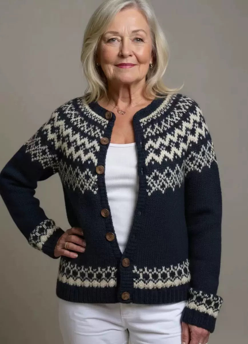 Ethnic Jacquard Knit Cardigan Women Long Sleeve Retro Style