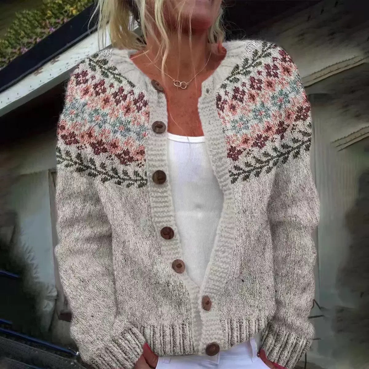 Ethnic Jacquard Knit Cardigan Women Long Sleeve Retro Style