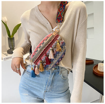 Ethnic Lace Tassel Shoulder Bag