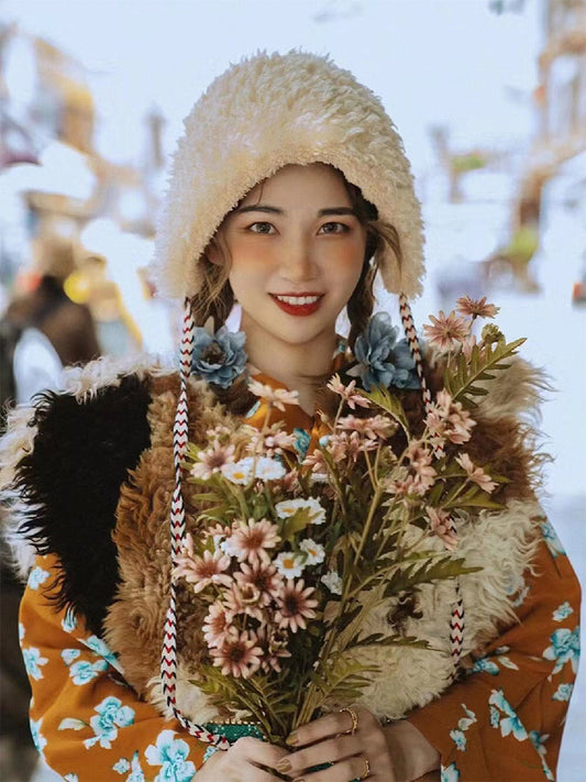 Ethnic Plush Winter Hat for Women