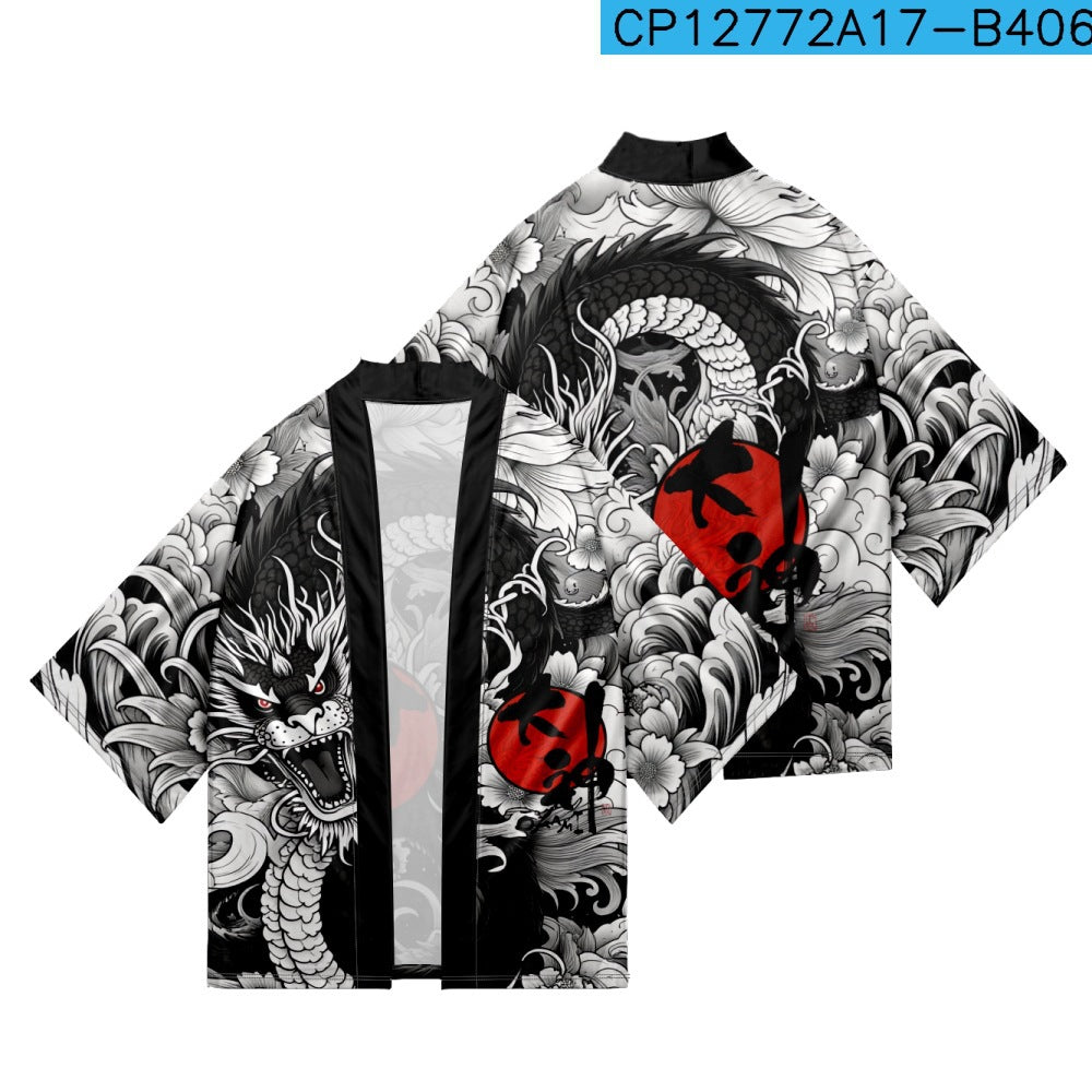 Ethnic Print Kimono Cloak Cardigan