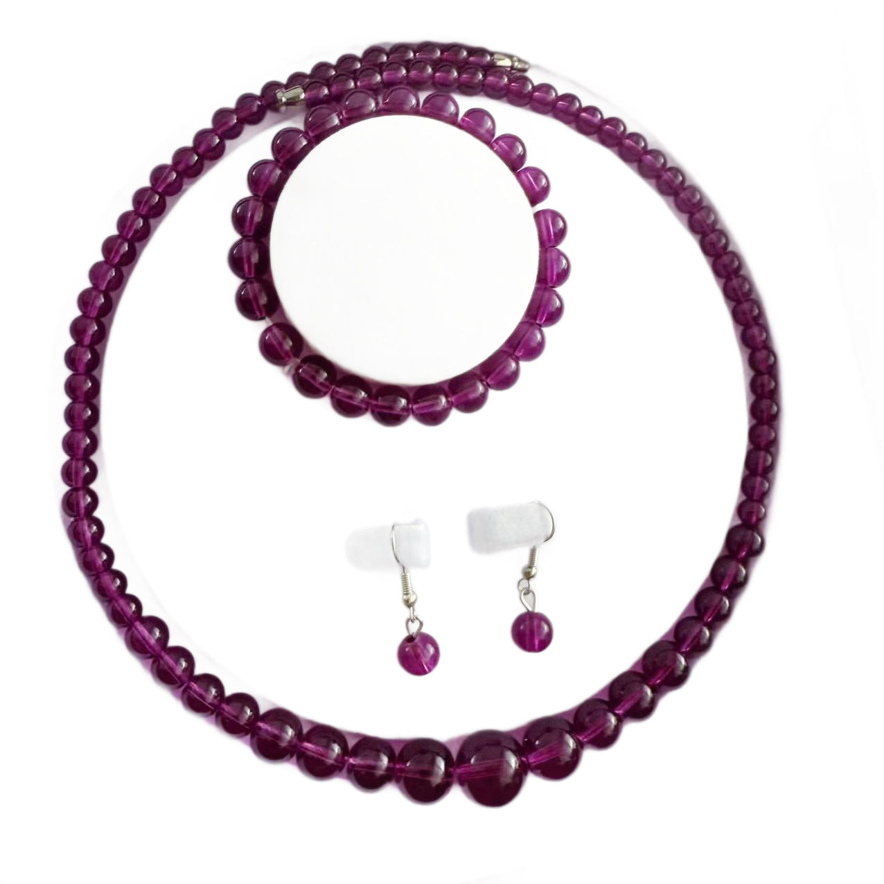 Ethnic Purple Glass Necklace Bracelet Earrings