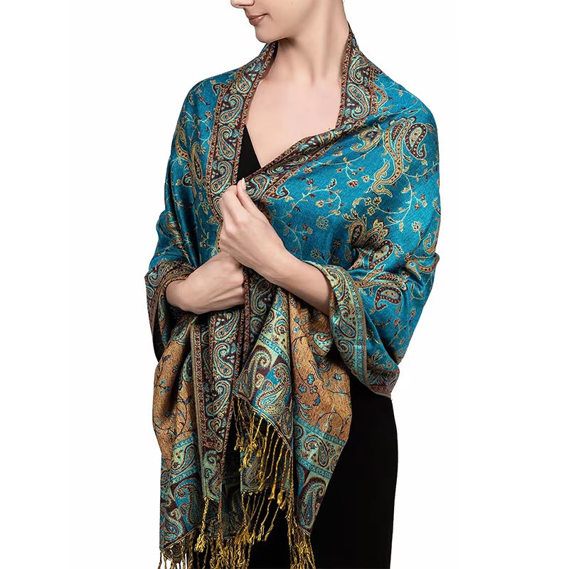 Ethnic-style cashew-pattern jacquard scarf