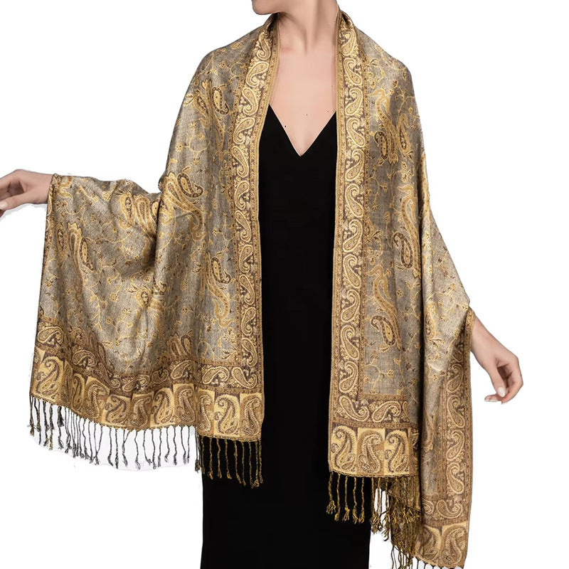 Ethnic-style cashew-pattern jacquard scarf