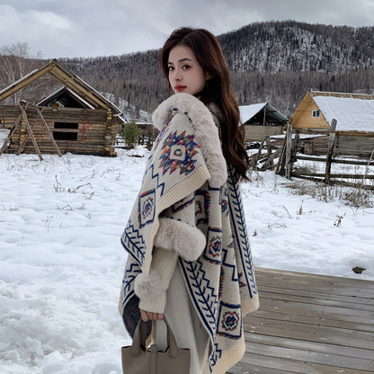 Ethnic Style Fringe Cape Shawl