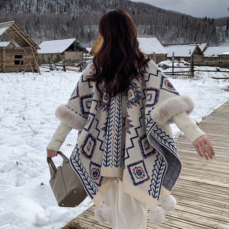 Ethnic Style Fringe Cape Shawl
