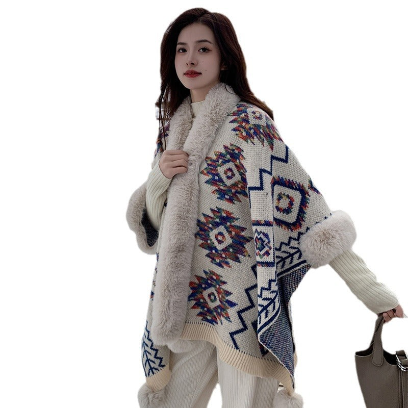 Ethnic Style Fringe Cape Shawl