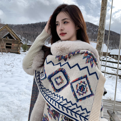 Ethnic Style Fringe Cape Shawl