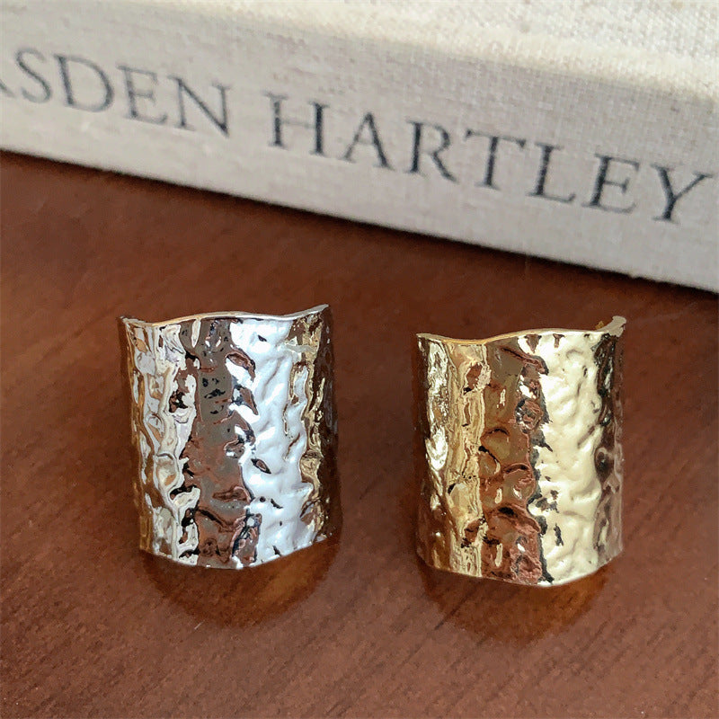 European American Retro Lava Texture Metal Wide Opening Ring Unisex Couple Fashion Ring