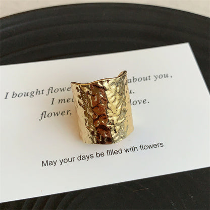European American Retro Lava Texture Metal Wide Opening Ring Unisex Couple Fashion Ring