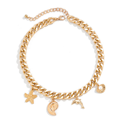 European and American Cross-border Jewelry Ocean Wind Dolphin Shell Imitation Pearl Necklace Women Mix and Match Beach Starfish Pendant Necklace