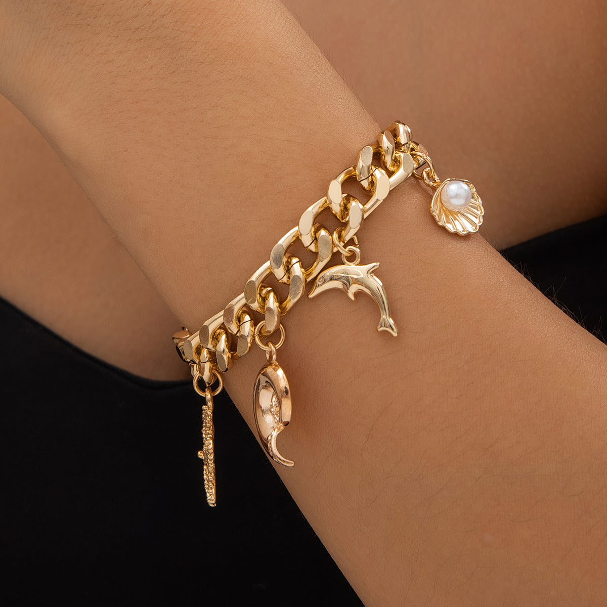 European and American Cross-border Jewelry Ocean Wind Dolphin Shell Imitation Pearl Necklace Women Mix and Match Beach Starfish Pendant Necklace