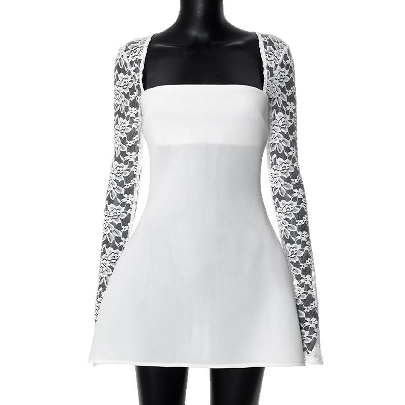 European and American Cross-border New Women's Solid Color Long-sleeved Lace Lace Backless Fashion Sexy Dating Slim Fit dress Trendy