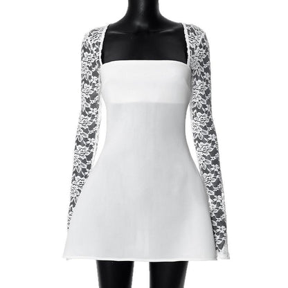European and American Cross-border New Women's Solid Color Long-sleeved Lace Lace Backless Fashion Sexy Dating Slim Fit dress Trendy