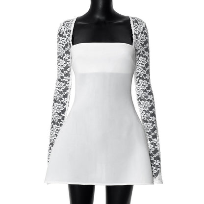 European and American Cross-border New Women's Solid Color Long-sleeved Lace Lace Backless Fashion Sexy Dating Slim Fit dress Trendy