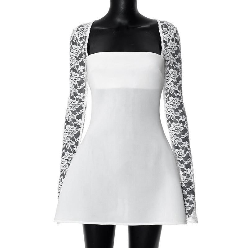 European and American Cross-border New Women's Solid Color Long-sleeved Lace Lace Backless Fashion Sexy Dating Slim Fit dress Trendy