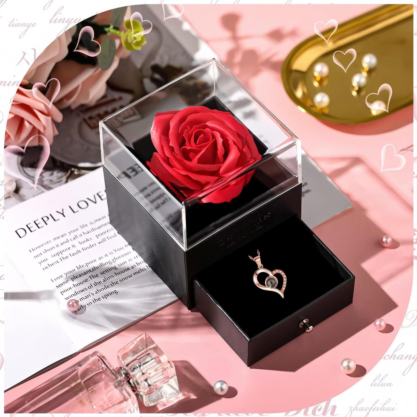 European and American Hot-Selling New Projection Ins Fashion 100 Languages I Love You Heart Necklace Valentine's Day Gift