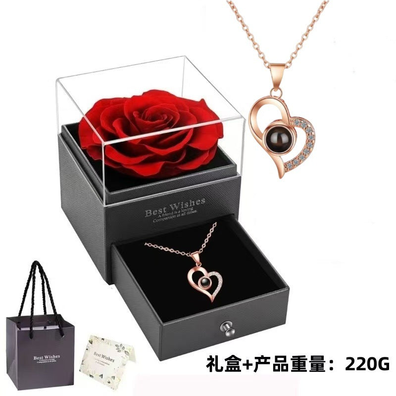 European and American Hot-Selling New Projection Ins Fashion 100 Languages I Love You Heart Necklace Valentine's Day Gift