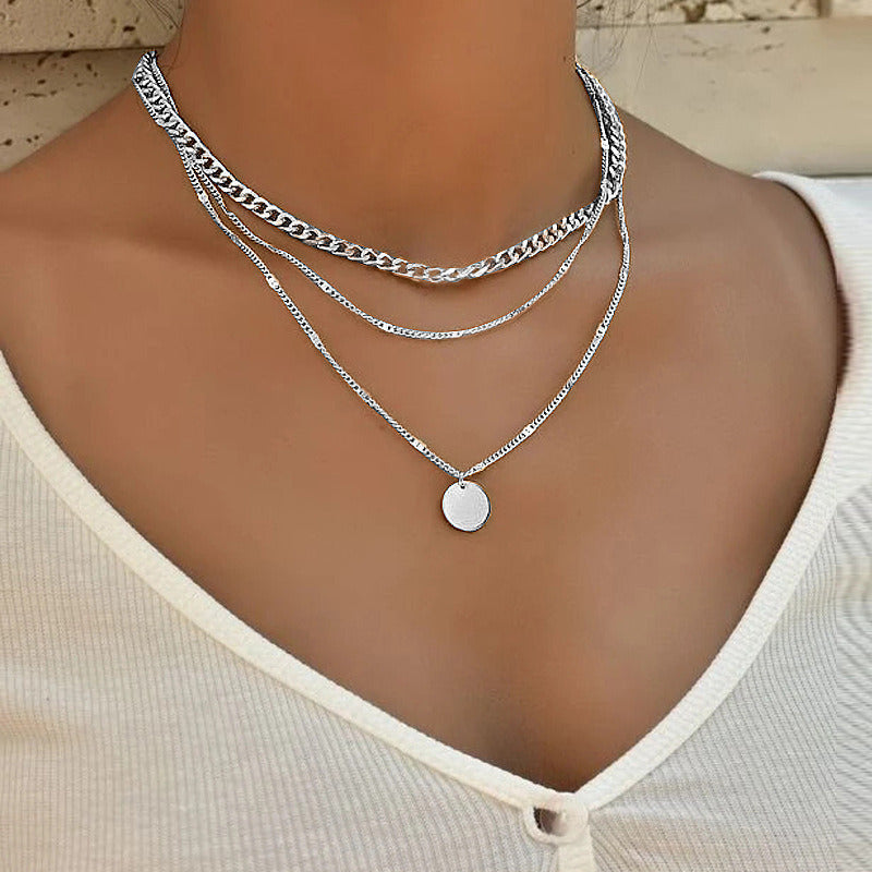 European and American jewelry clavicle chain short necklace pendant sweater chain men's and women's crystal dot multi-layer neck chain