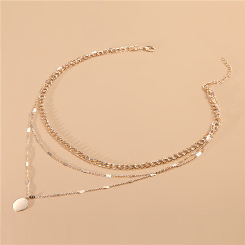 European and American jewelry clavicle chain short necklace pendant sweater chain men's and women's crystal dot multi-layer neck chain